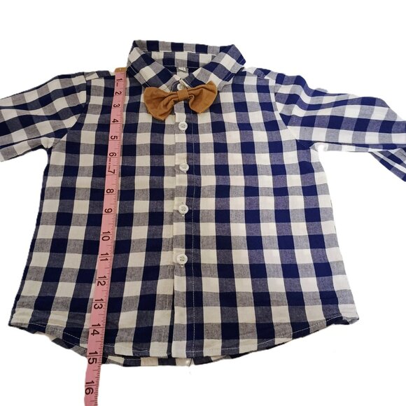 EUC: Boys' sz 3T Blue & White Plaid Shirt with Bow Tie (see description on size) - Picture 6 of 6